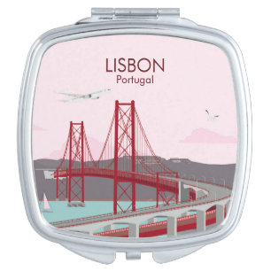 Lisbon bridge over Tagus river in vintage style   Compact Mirror