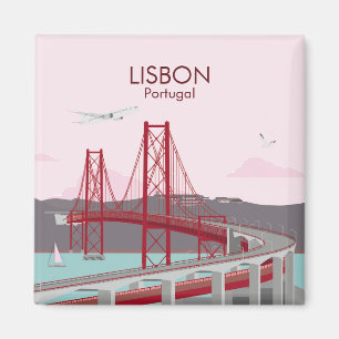 Lisbon bridge over Tagus river in vintage style Magnet
