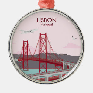 Lisbon bridge over Tagus river in vintage style Metal Ornament