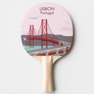 Lisbon bridge over Tagus river in vintage style Ping Pong Paddle