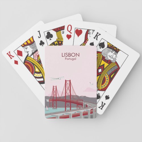 Lisbon bridge over Tagus river in vintage style Playing Cards
