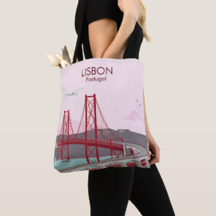 Lisbon bridge over Tagus river in vintage style Tote Bag