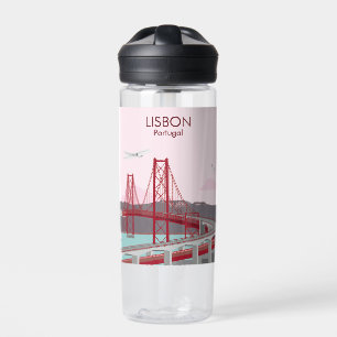Lisbon bridge over Tagus river in vintage style Water Bottle