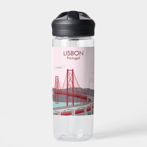 Lisbon bridge over Tagus river in vintage style  Water Bottle