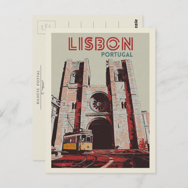 Lisbon Cathedral illustration Portugal Postcard (Front/Back)