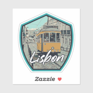 Lisbon city view & tramway illustration Portugal Sticker