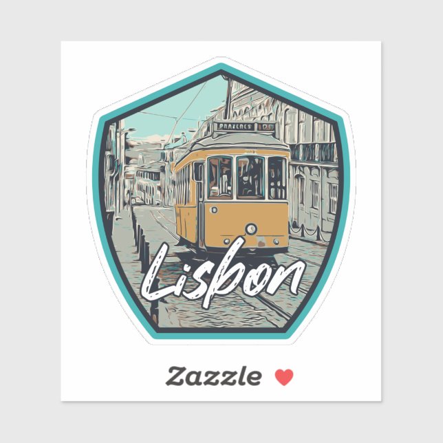 Lisbon city view & tramway illustration Portugal Sticker (Sheet)