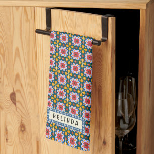 Lisbon colorful tiles or azulejos pattern kitchen towel