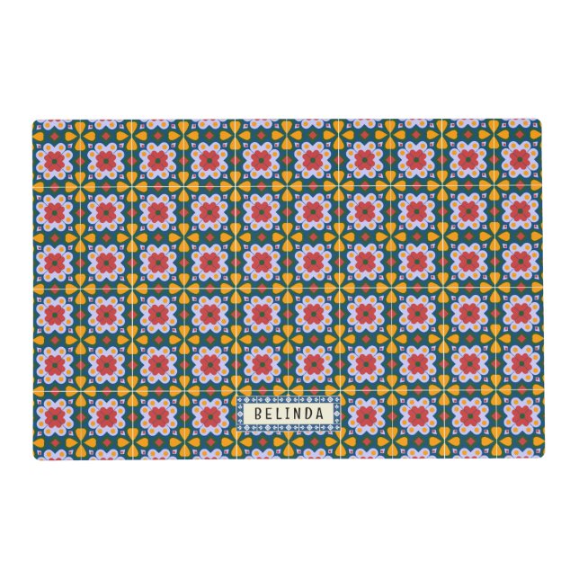 Lisbon colorful tiles or azulejos pattern placemat (Front)