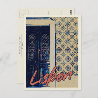 Lisbon door and tiles illustration Portugal Postcard