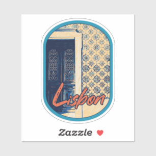 Lisbon door and tiles illustration Portugal Sticker