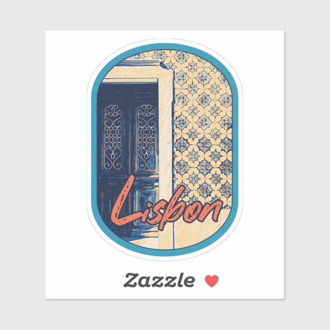 Lisbon door and tiles illustration Portugal Sticker (Sheet)