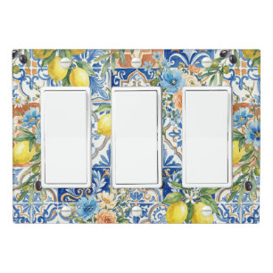 Lisbon Elegant Mediterranean Lemon Tile Pattern Light Switch Cover