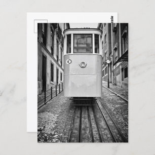 Lisbon Elevador da Gloria Funicular Tram B/W Photo Postcard