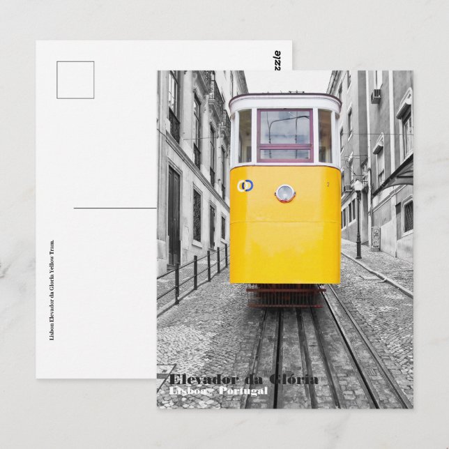 Lisbon Elevador da Gloria Yellow Tram. B/W Photo Postcard (Front/Back)