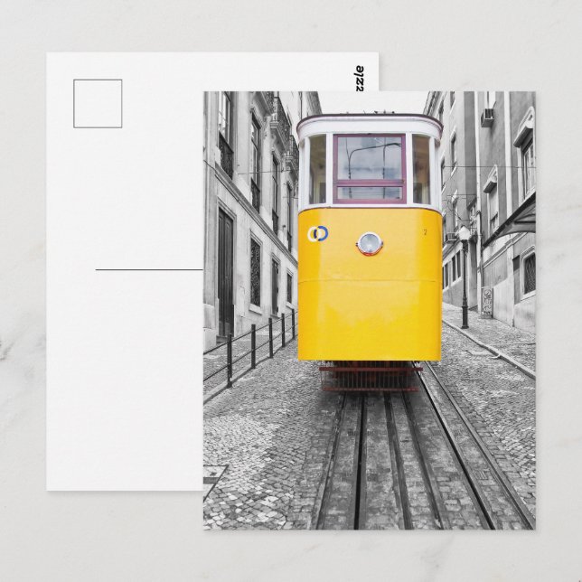 Lisbon Elevador da Gloria Yellow Tram. B/W Photo Postcard (Front/Back)