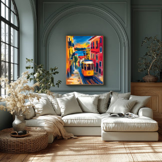 Lisbon Fauvist Cityscape, Alfama Colorful Portugal Poster