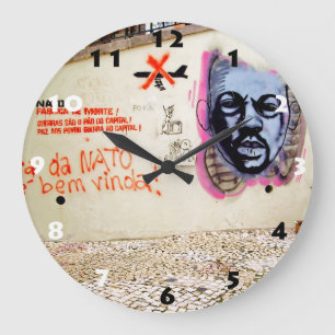 LISBON GRAFFITI ART WITH BLACK AND WHITE NUMBERS LARGE CLOCK