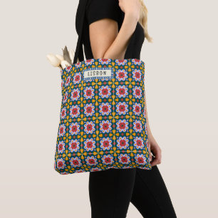 Lisbon house colorful tiles pattern tote bag