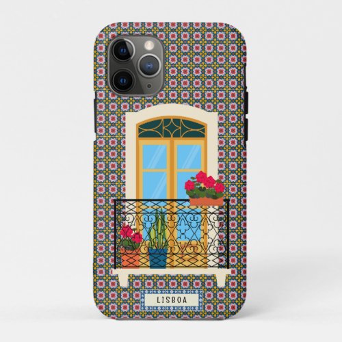 Lisbon house window with plants and tiles iPhone 11 pro case