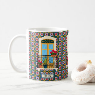 Lisbon house window with plants and tiles coffee mug