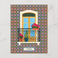 Lisbon house window with plants and tiles