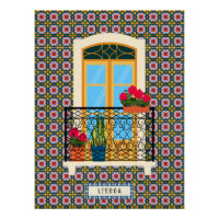 Lisbon house window with plants and tiles