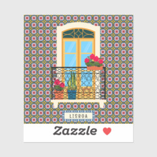 Lisbon house window with plants and tiles sticker