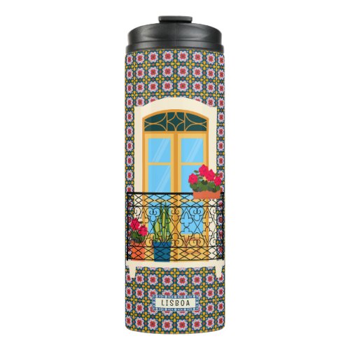 Lisbon house window with plants and tiles thermal tumbler