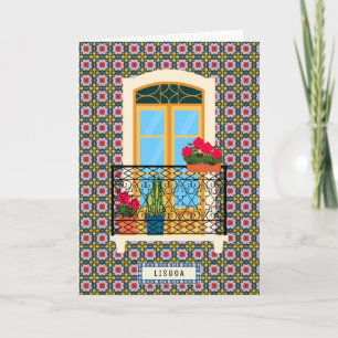 Lisbon  house window with tiles and plants card