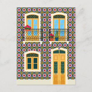 Lisbon house with tiles postcard