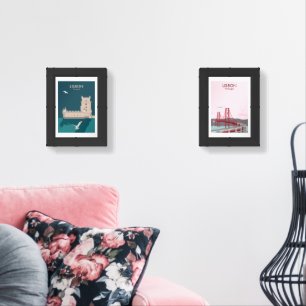Lisbon iconic city symbols duo wall art sets