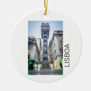 Lisbon in Portugal with Retro Elevator Souvenir Ceramic Ornament