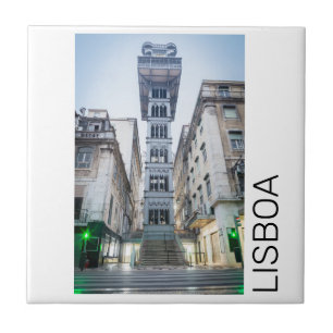Lisbon in Portugal with Retro Elevator Souvenir Ceramic Tile