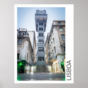 Lisbon in Portugal with Retro Elevator Souvenir Poster