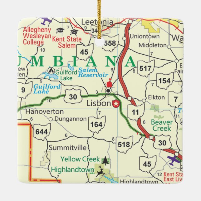 Lisbon Ohio Vintage Map Ceramic Ornament (Back)