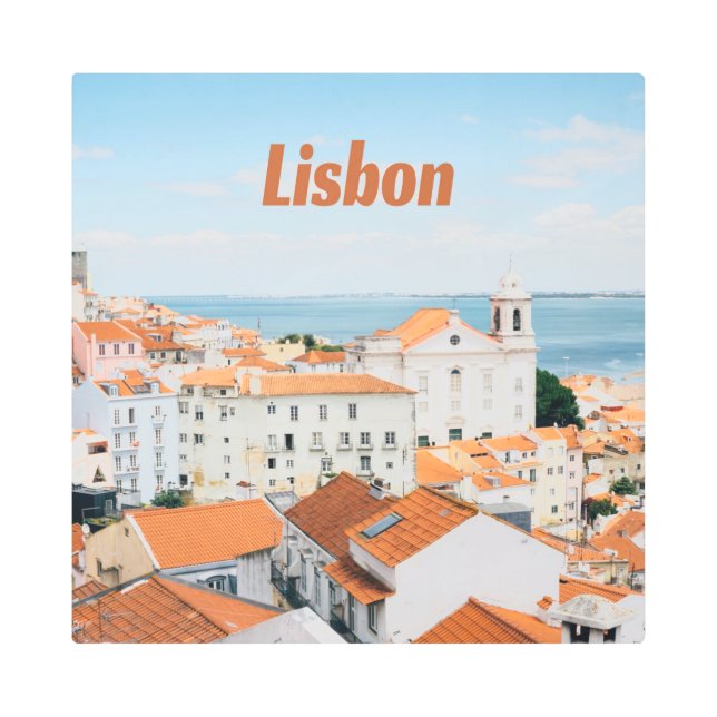 Lisbon Portugal Atlantic beaches Red Roofs Metal Print (Front)