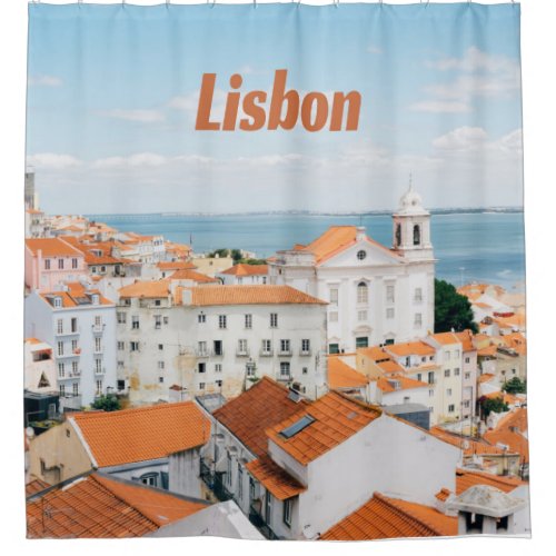 Lisbon Portugal Atlantic beaches Red Roofs Shower Curtain