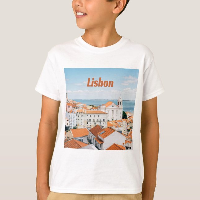 Lisbon Portugal Atlantic beaches Red Roofs T-Shirt (Front)