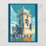 Lisbon Portugal Belem Tower Travel Art Vintage Postcard
