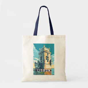 Lisbon Portugal Belem Tower Travel Art Vintage Tote Bag