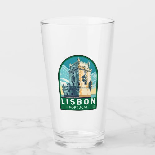Lisbon Portugal Belem Tower Travel Retro Emblem Glass