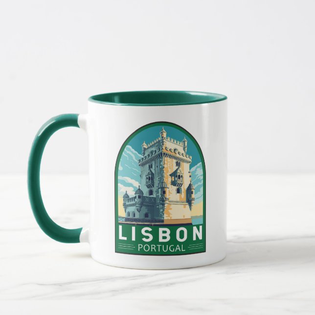 Lisbon Portugal Belem Tower Travel Retro Emblem Mug (Left)