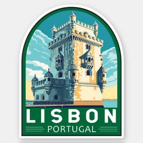 Lisbon Portugal Belem Tower Travel Retro Emblem Sticker