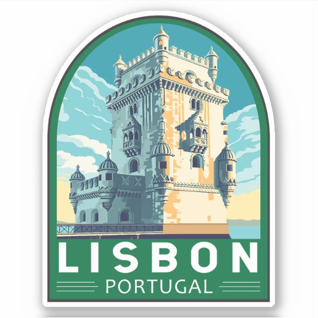 Lisbon Portugal Belem Tower Travel Retro Emblem Sticker (Front)