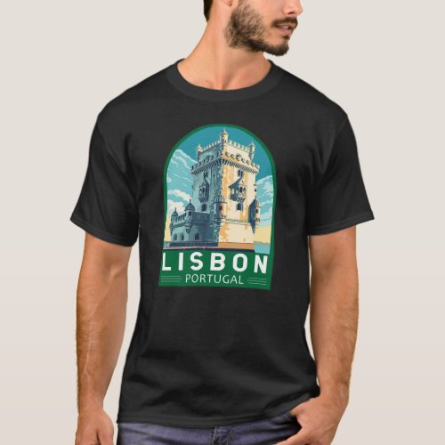 Lisbon Portugal Belem Tower Travel Retro Emblem T_Shirt