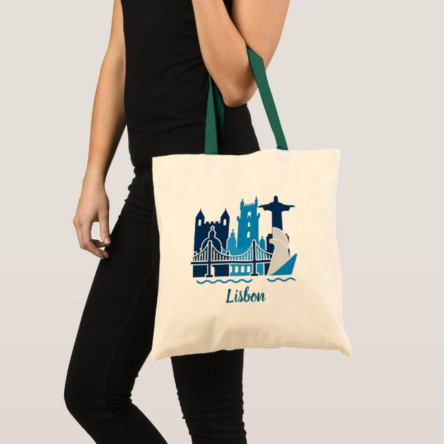 Lisbon Portugal City Skyline Tote Bag – Minimal Tr (Front (Product))