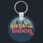 Lisbon Portugal City Skyline Vintage Cityscape Keychain<br><div class="desc">Vintage and retro city design with beautiful skyline, tourist attraction and cityscape art. Cool skyscraper and building silhouette illustration merchandise for tourist and traveler. Perfect as souvenir to bring back home when travelling around the world. Save the memory of your travel and vacation with family and friends. Background color can...</div>