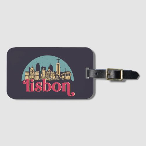 Lisbon Portugal City Skyline Vintage Cityscape Luggage Tag