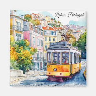 Lisbon Portugal Colorful Vintage Tram Scene Magnet